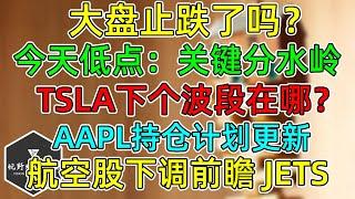 美股 大盘止跌了吗？看点：今天低点不能丢！TSLA稳了吗？下个波段怎么看？AAPL持仓计划更新！NVDA、GOOG！航空股集体下调前瞻，JETS更新！