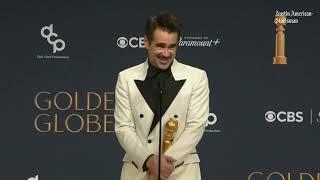 Colin Farrell reaction to winning 2025 Golden Globe for best actor in "The Penguin"