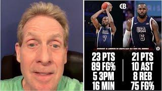 "Call him LeGOAT" - Skip Bayless reacts to KD & LeBron 44-pts combined in Team USA blowout Serbia