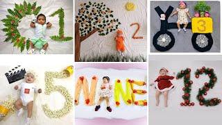 Baby photoshoot 0-12 month ideas | DIY baby photoshoot | Monthly baby photoshoot ideas