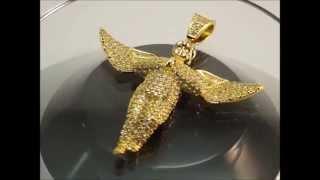 .925 Sterling Silver Micro Pave Gold Plated Angel Pendant - Ice Jewelry Co.