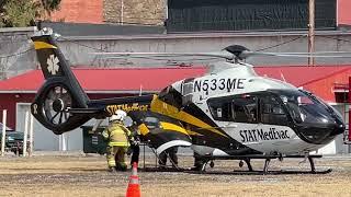 A Life-flight helicopter lands in Ridgway Pa to transport a patient for urgent care.