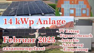 PV Auswertung Februar 2025 / 14 kWp PV + 10 kWh Akku