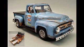 1953 Ford F100 Flathead w/ Race Trailer 1/25 Scale Model Kit Build How To Assemble Weather Fade Rust