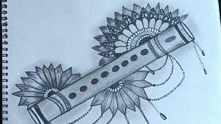 How to Draw sri krishna flute with flowers|||Drawing|||Scetch|||Art