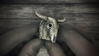 Bull Skull Ring 925 Sterling Silver Handcrafted Cowboy Gothic Jewelry