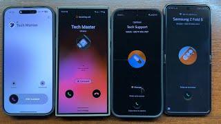 iPhone 16 PM + Samsung S24 U + Pixel 9 ProXL + Razr 50U Normal vs Color Inversion Incoming Call