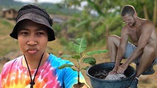 Replanting young bananas near our border |Chicken Coop update | Province life with foreigners