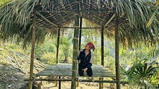 single girl alone finishes roof and floor with bamboo, poor life of rural girl,