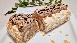 Самый нежный десерт. Меренговый рулет с шоколадным кремом/ Meringue roll with chocolate cream