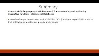 NWDS Talk - Karthik Ramachandra Optimizing imperative programs in relational databases using Froid
