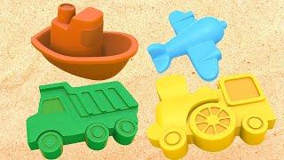 Los 4 coches juegan con los moldes de barro. Colores para niños. Dibujos animados para niños