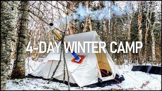 4-Day Solo Winter Camping in Snow with Tarp & Hot Tent