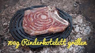 700g Rinderkotelett / Club Steak grillen  Feuer Eisen Fleisch