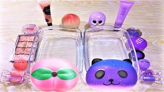 PEACH vc PURPLE | Mixing Makeup Eyeshadow into Clear Slime # 363