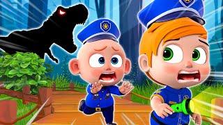 T-rex is Coming! | Baby Police Chase Dinosaur | NEW Nursery Rhymes & Funny Cartoon For Kids