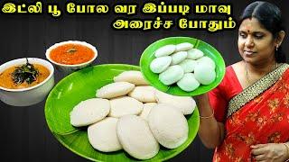 Idli in tamil | மல்லிகை பூ இட்லி இப்படி செஞ்சு அசத்துங்க | Poondu chutney | Karuveppilai chutney