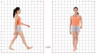 Female Walk Cycle Animation Reference | Front & Side Views in Slow Motion with Grid Overlay