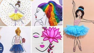 Girl and Hair Embroidery Compilation - 2  Super Creative Hand Embroidery   Doll Embroidery Video