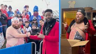 Buffalo Bills fan known as 'Big Sexy' receives Nate Burleson's jacket after viral bet before game