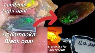 Opal cutting: Rare black opal from Andamooka.