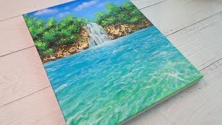 폭포가 흐르는 맑은 물표현 쉽게 하는 방법 Acrylic Painting 아크릴화