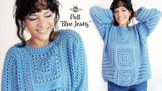 Crochet Pull "Blue Jeans" I Pull hexagone I Tuto Granny Square