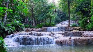 Beautiful Cascade Waterfall in Thailand Nature 4k. Flowing Water Sounds, White Noise for Sleeping.