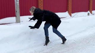 Ballet High Heels Boots Walking Outdoors on Snow Road, Ballet Boots Snow and Ice Walking (vol. 36)