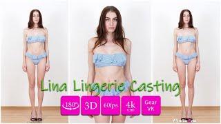 Virtual Reality 180VR Photoshoot in lingerie backstage with teen model pretty babe Lina