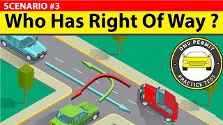 Which car has the right of way? Understand Right-of-way rule for T-Intersections | DMV Permit Test