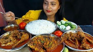 Omg Very Spicy Carrot Fish Masala+Deshi Chicken Kosha+Extra Gravy+Green Chilli+Basmati Rice Eating