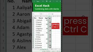 Excel hack in combining data with blanks