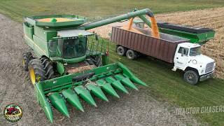 John Deere Combine with LSW Tires Harvesting Corn