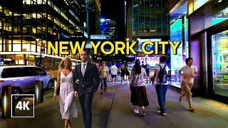 New York Night Walk - Midtown Manhattan, Virtual Walking Tour 4K