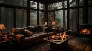 Warm Atmosphere in the Cabin: Rain in the Woods and Fireplace for a Peaceful Sleep