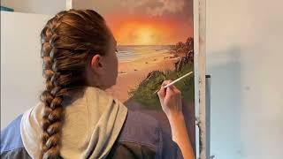 Studio Timelapse Oil Painting "Sunset Tides" by Kaylee Rakowski