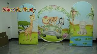 Mocsicka Safari Theme Birthday Party Cover Kit (Round Cover+Arch Cover+Cylinder Cover)