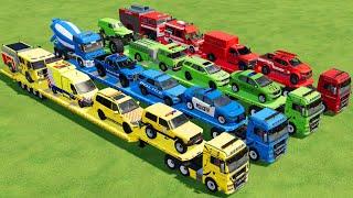 TRANSPORTING ALL POLICE CARS, AMBULANCE, FIRE TRUCK, COLORFUL CARS WITH TRUCK! -FARMING SIMULATOR 22