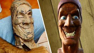 WOOD CARVING SCULPTURE Demonstration, Evil Goblin Carved in Dried Eucalyptus (REMASTERED)