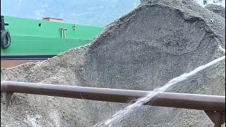 Barge unloading 2500 tons of crushed ore - Vlog of work on barge
