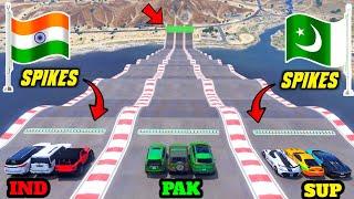 Gta 5 Indian Cars Vs Pakistan Cars Vs Super Cars Spikes Ramp Jumping Challenge | Gta V Gameplay