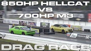 850HP Dodge Challenger Hellcat vs 700HP BMW M3 Drag Racing 1/4 Mile