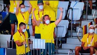 Dean Boxall reacts to Ariarne Titmus winning gold in Women’s 200m Freestyle