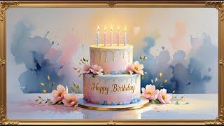 Happy Birthday Cake Animation | Vintage TV Art | TV Screensaver in 4K | Gold Framed | 2 Hours