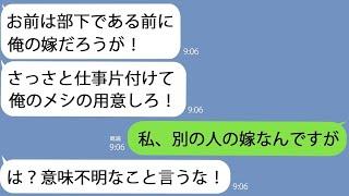 【LINE】関白亭主な上司｢門限過ぎてるぞ！早く俺のメシ作れ｣→私は別の人と結婚していることを伝えると暴れはじめた…【総集編】