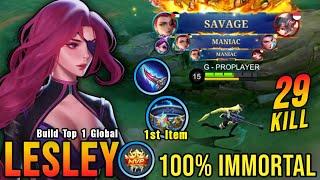 SAVAGE & 2x MANIAC!! 29 Kills Lesley 1st Item Thunder Belt!! - Build Top 1 Global Lesley ~ MLBB