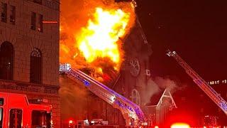 Massive fire at historic church building in downtown Indianapolis