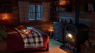 Fall Asleep in the Cozy Winter Hut Ambience with Fireplace Sounds and Blizzard