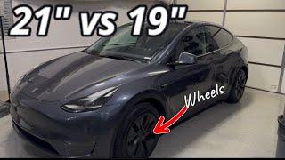 Tesla Model Y Long Range Wheel Swap From 21" Performance Wheels To 19" Gemini Dark